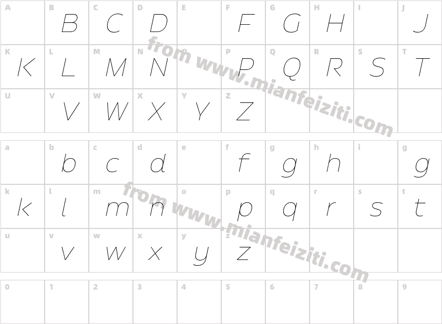Yingyai DEMO Thin Italic字体字体映射图