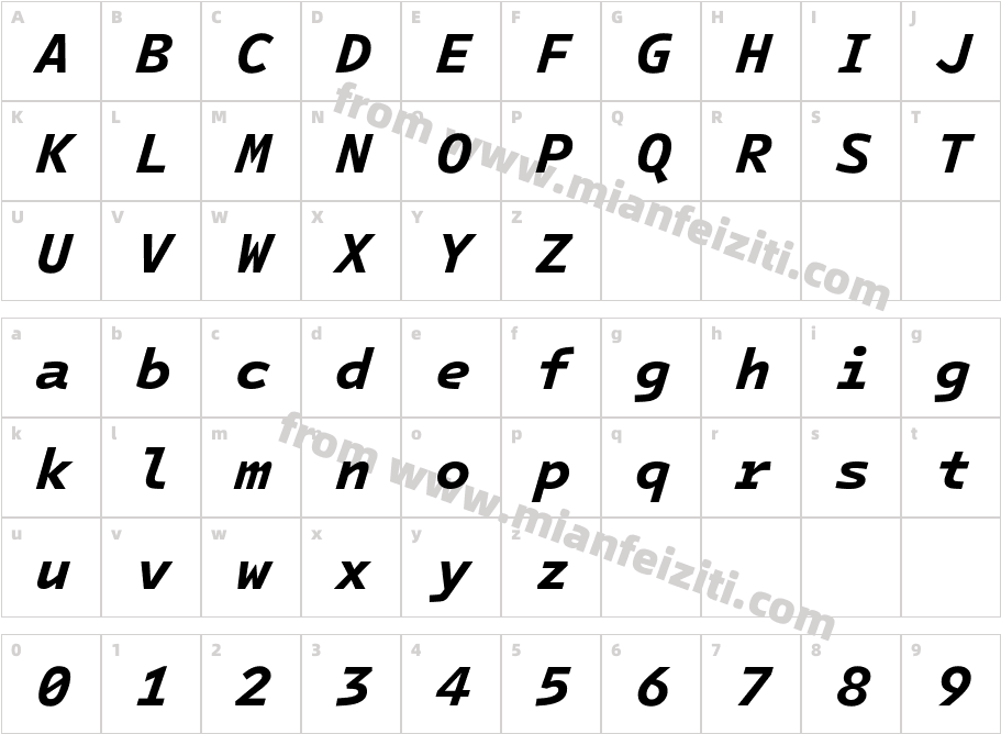 IntelOne Mono Bold Italic字体字体映射图