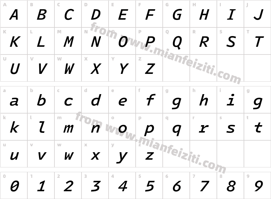 IntelOne Mono Medium Italic字体字体映射图
