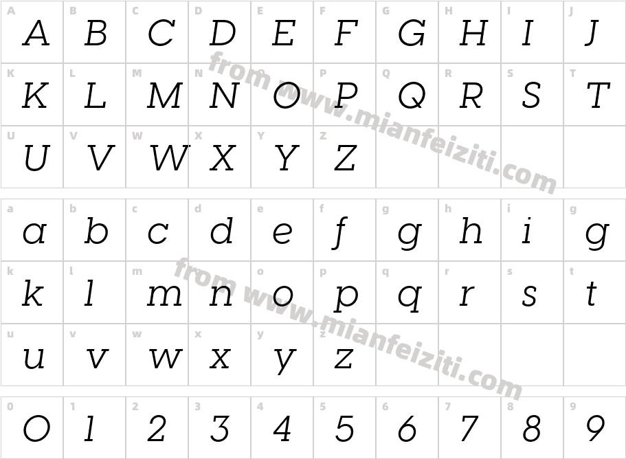 Visby Slab CF Regular Oblique字体字体映射图