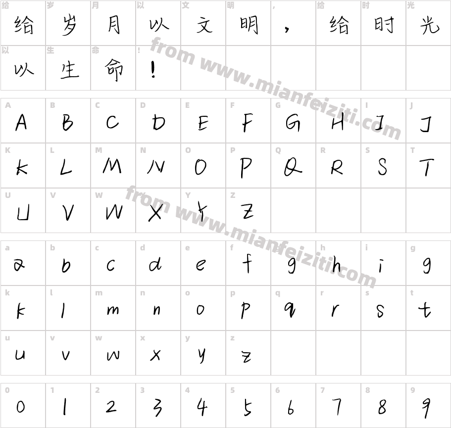 小陈的暗恋日记字体字体映射图