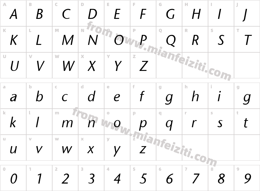 SapirSeasItalic字体字体映射图