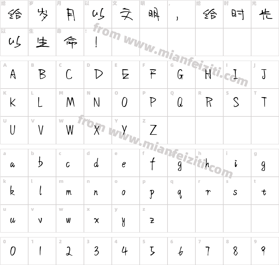 字语羲和手书字体字体映射图