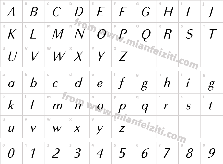 Bodoni Sans Text Italic字体字体映射图