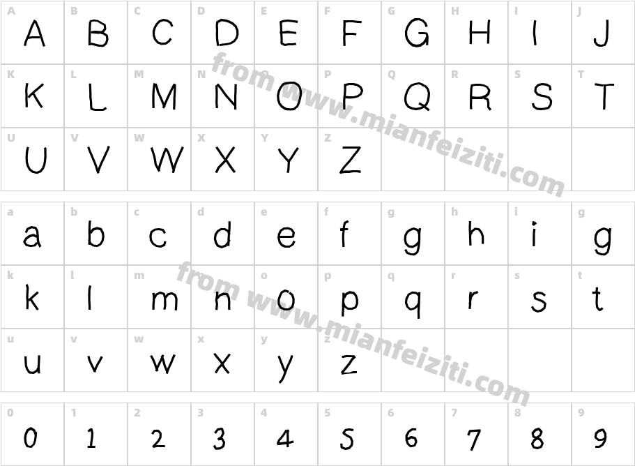 HFShakyLine Regular字体字体映射图