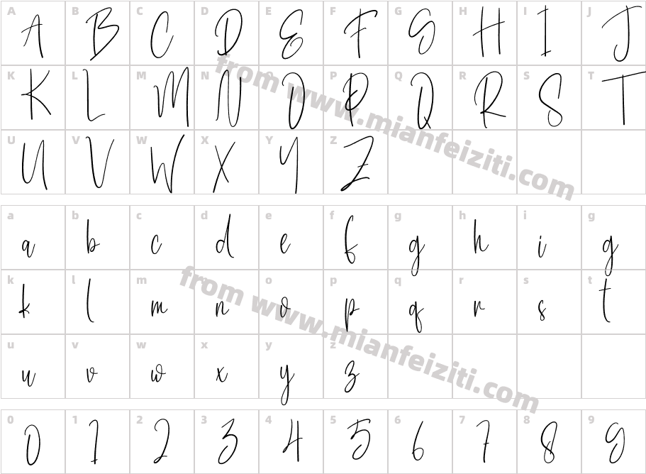 HandwritenRegular字体字体映射图