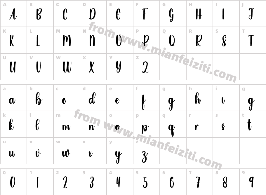 HandwrittingRegular字体字体映射图