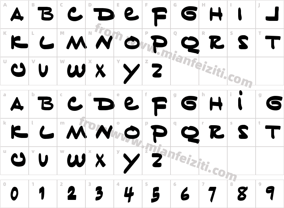 BFTinyHand-Regular字体字体映射图