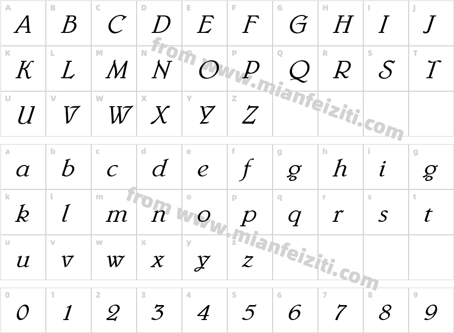 URWBerniniTLig Italic字体字体映射图