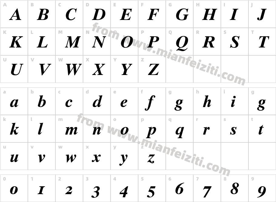Times Ten Old style Figures-Bold Italic字体字体映射图