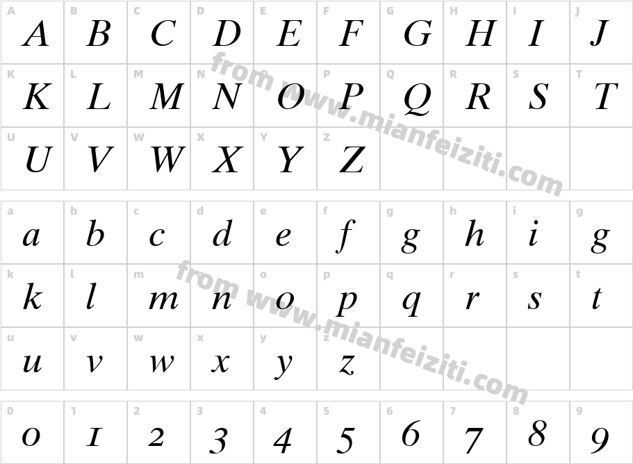 Times Ten Old style Figures-Italic字体字体映射图