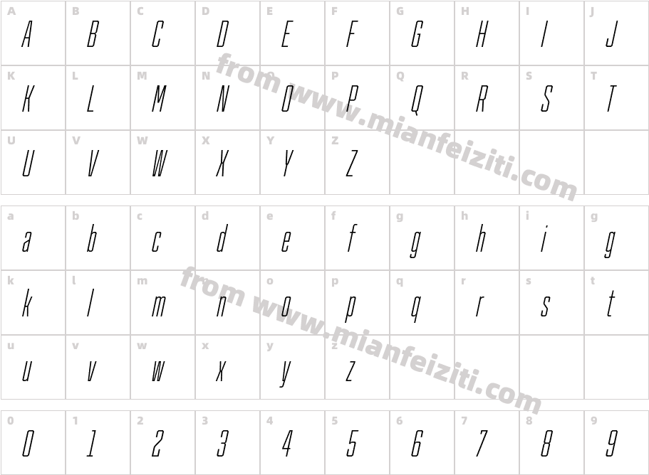 Cutmark Condensed Cn XLight Italic字体字体映射图