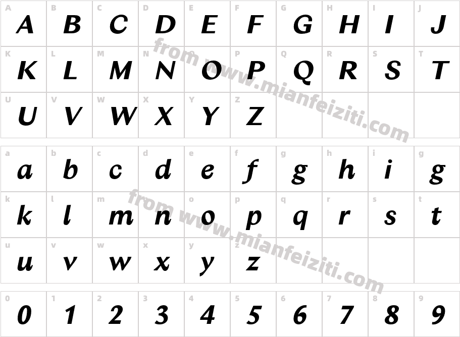 Columbia Sans Bold Italic字体字体映射图