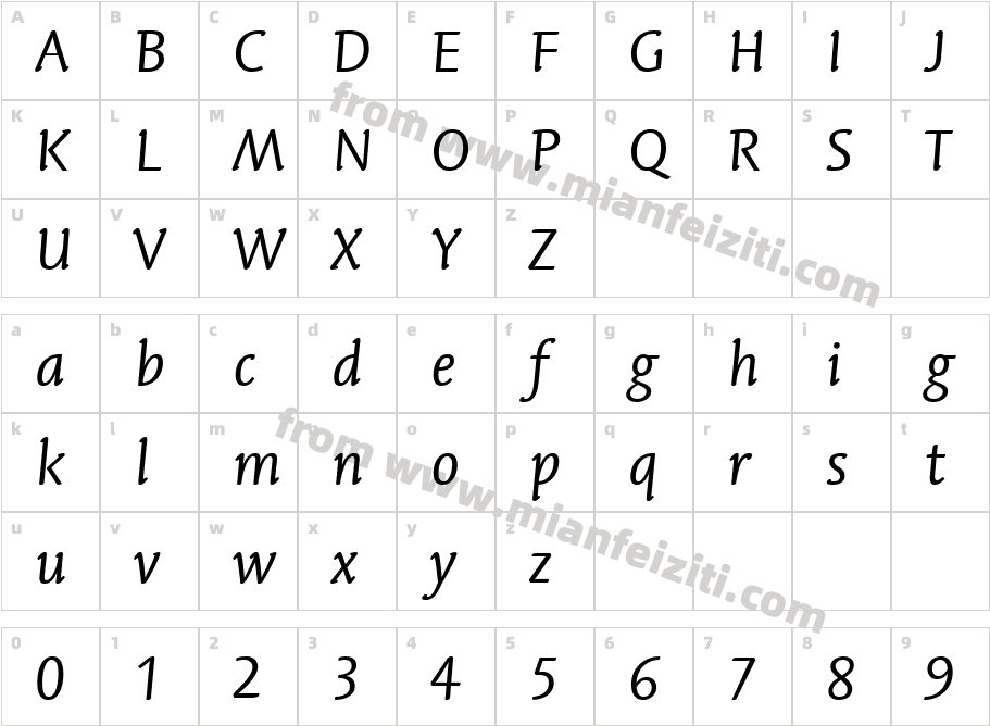 Linotype Syntax Letter W01 It字体字体映射图
