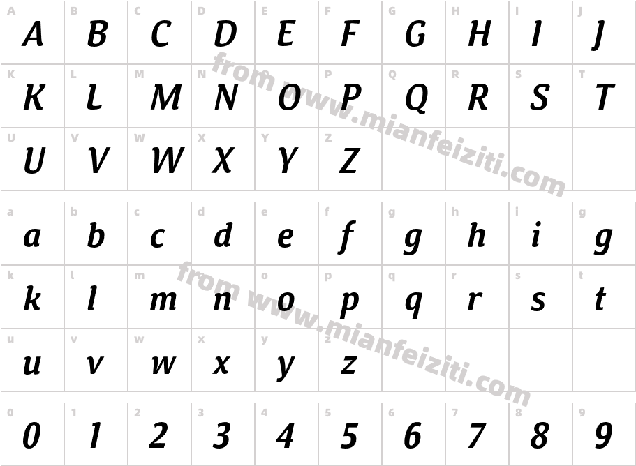 Calendula Demi Italic字体字体映射图