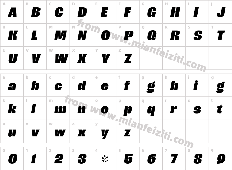 FSP DEMO - Margit Heavy Italic字体字体映射图