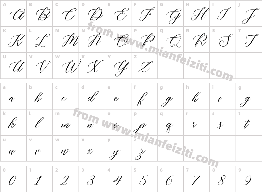 BrunellaScript字体字体映射图