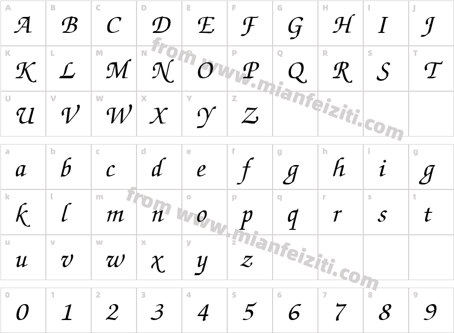VNzurich Calligraphic Italic字体字体映射图