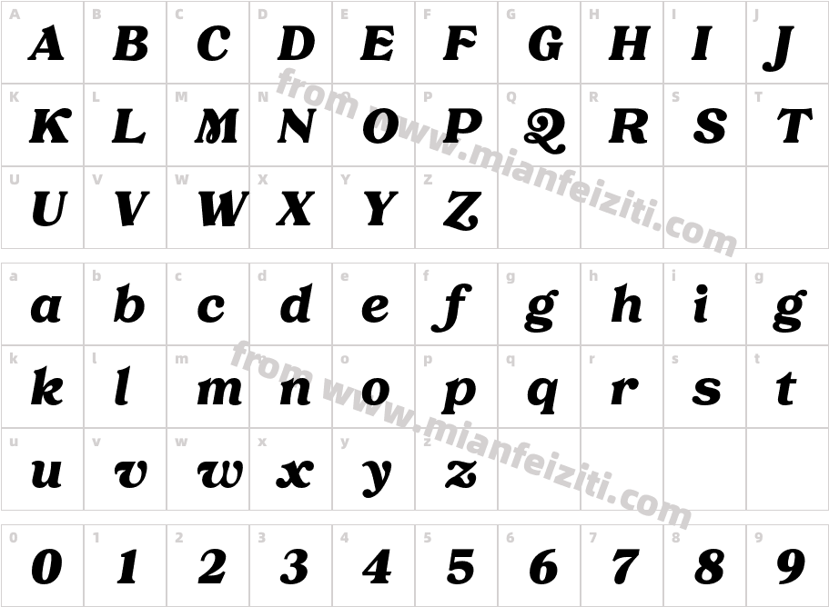 Tropiline-BlackItalic字体字体映射图