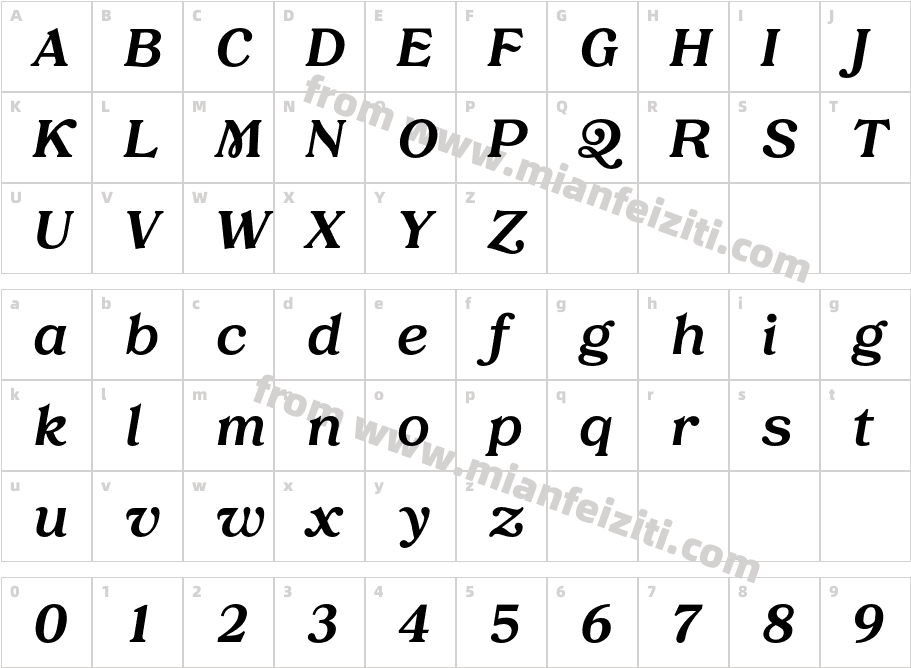 Tropiline-BoldItalic字体字体映射图