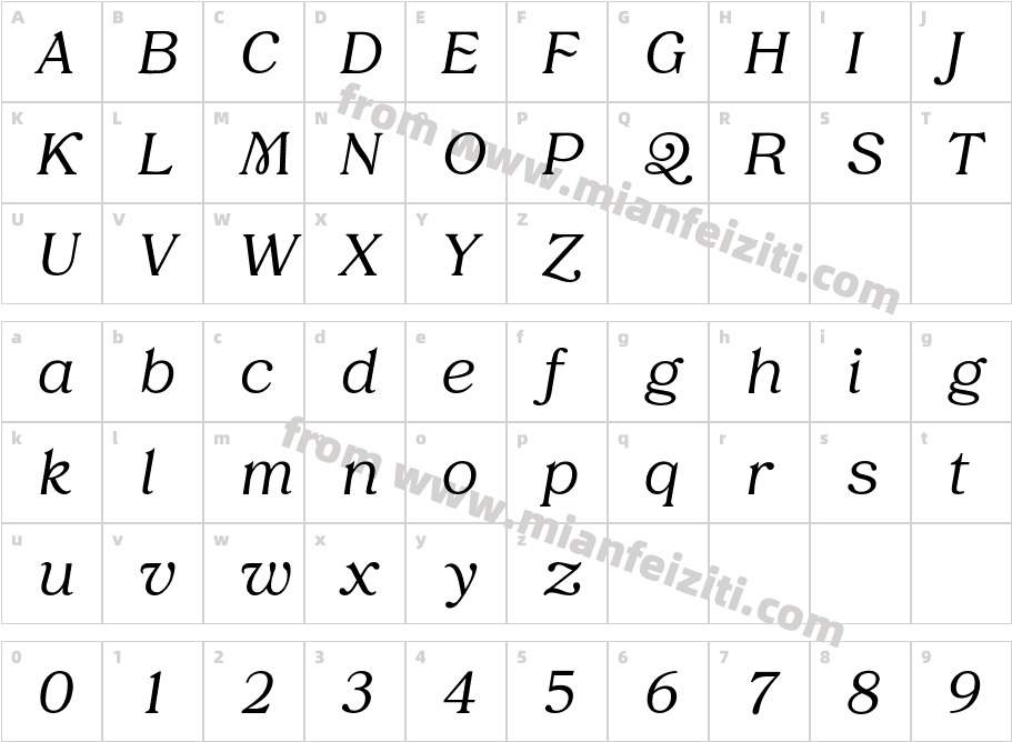 Tropiline-Italic字体字体映射图