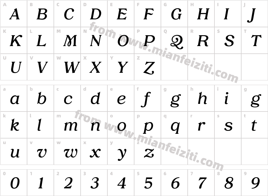 Tropiline-SemiBoldItalic字体字体映射图