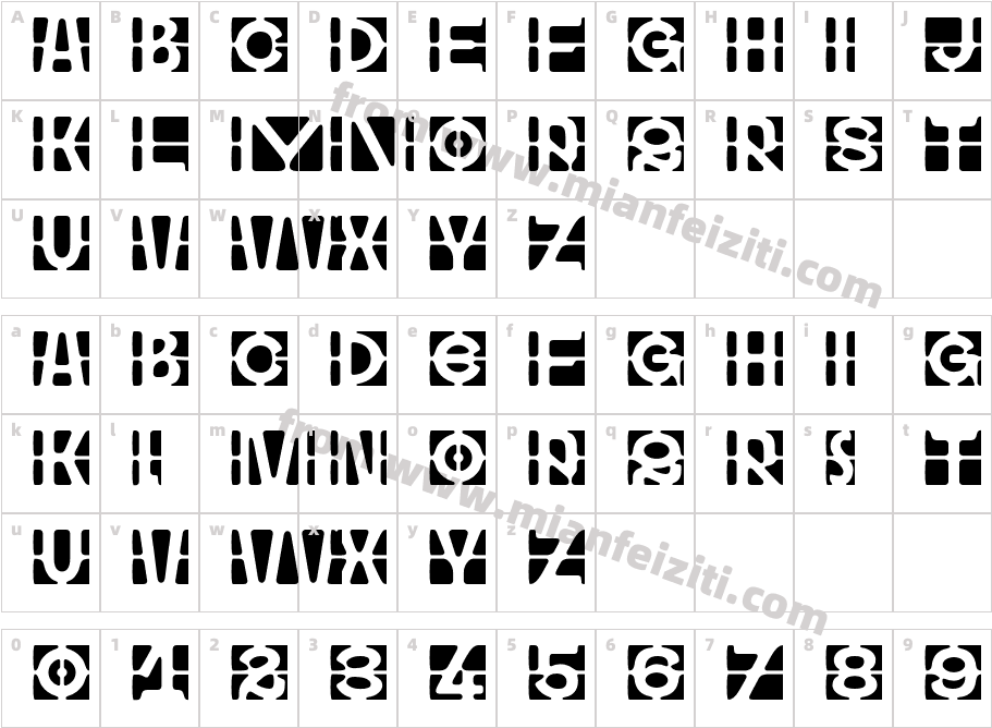 Hyper Scrypt Stencil字体字体映射图