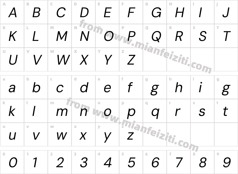 DM Sans 9pt Italic字体字体映射图