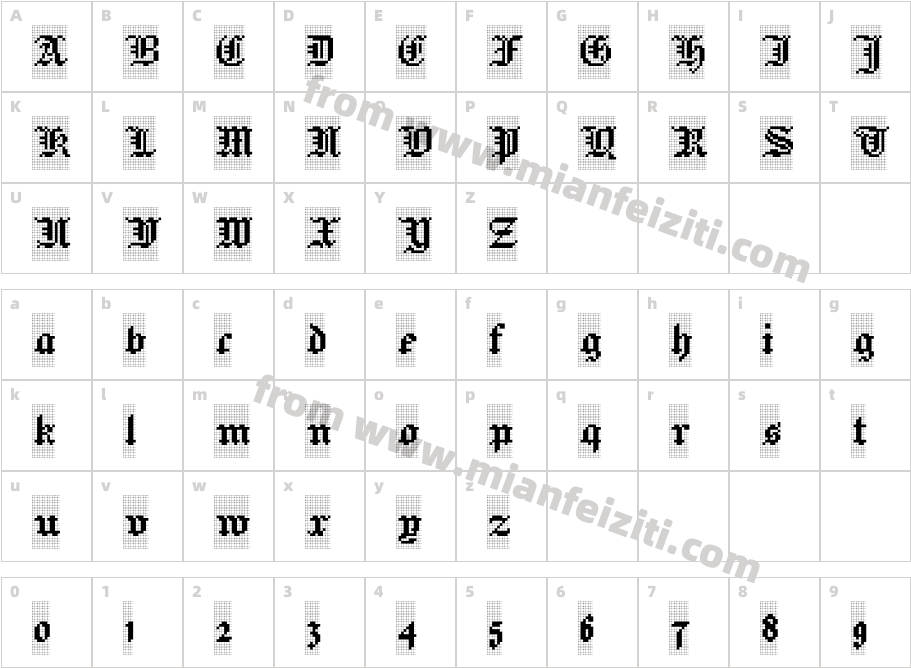 Jacquard 12 Charted Regular字体字体映射图