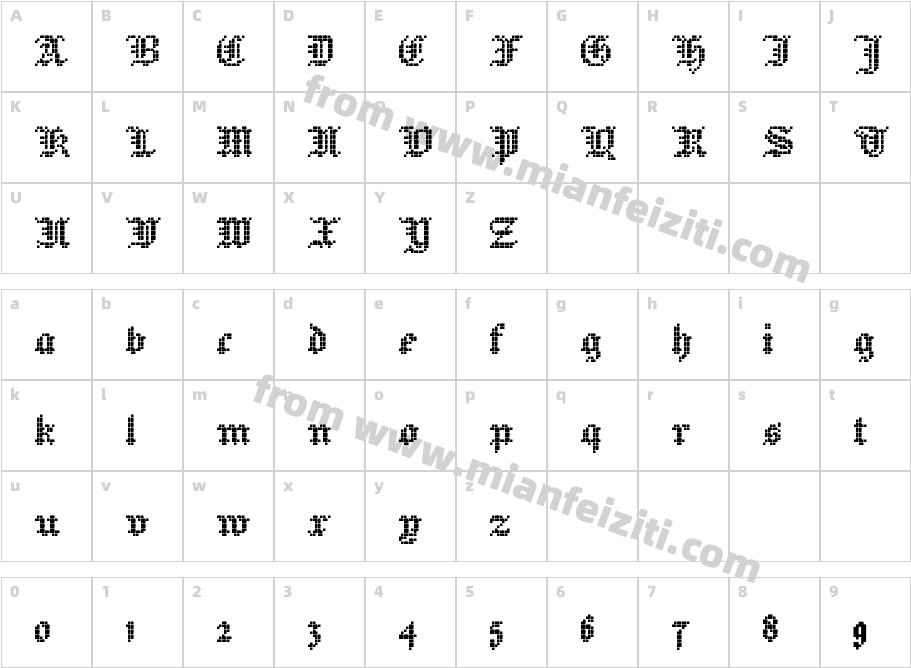 Jacquard 12 Regular字体字体映射图