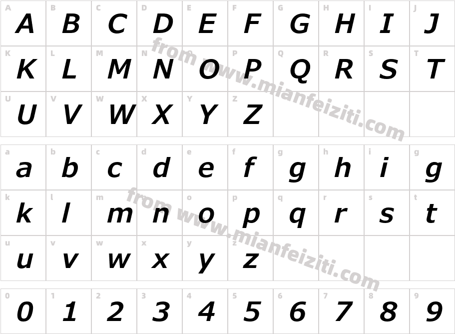Verdana Pro SemiBold Italic字体字体映射图