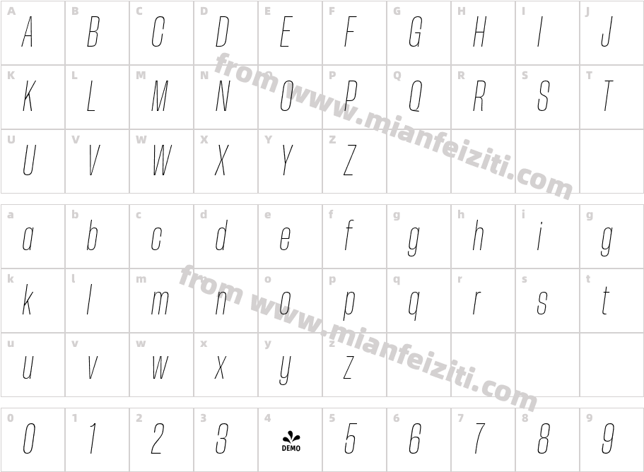 FSD Herokid ItalicThinCondensedRegular字体字体映射图