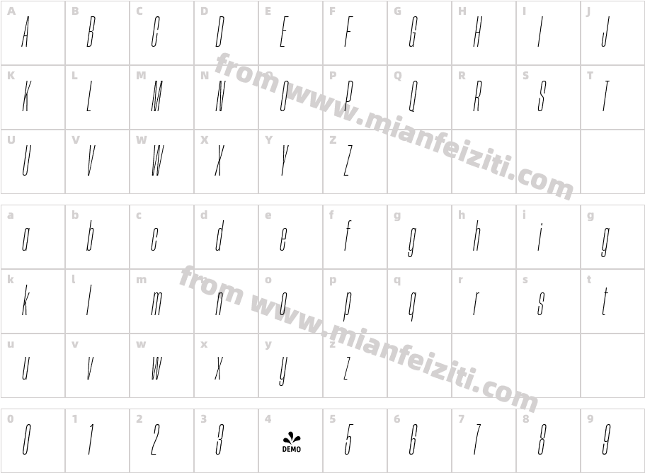 FSD Herokid ItalicThinUltraCondRegular字体字体映射图