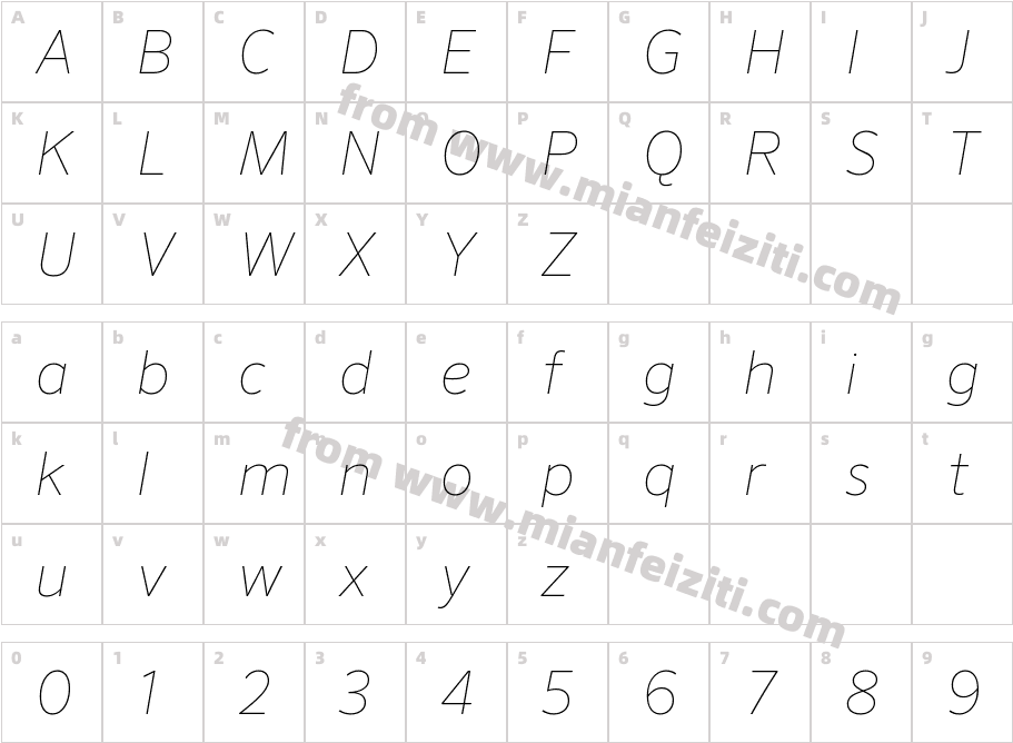 SeroPro-ExtrathinItalic字体字体映射图