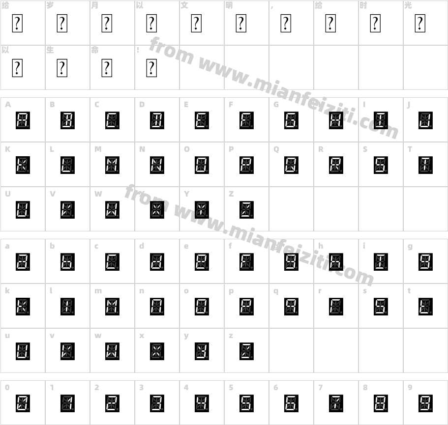 14 Segment LED字体字体映射图