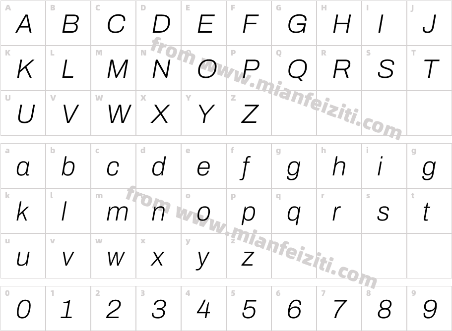 Archivo ExtraLight Italic字体字体映射图