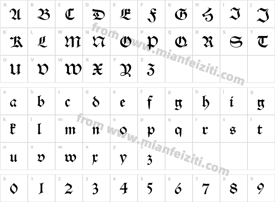 Alte Schwabacher字体字体映射图
