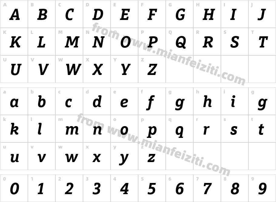 Marselis Slab Web W03 BoldItalic字体字体映射图