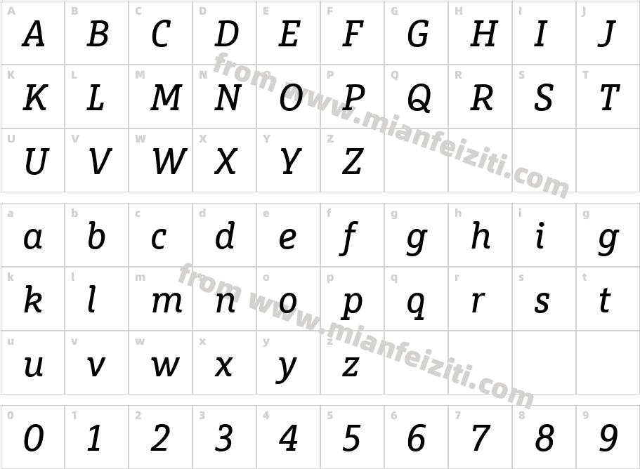 Marselis Slab Web W03 Italic字体字体映射图