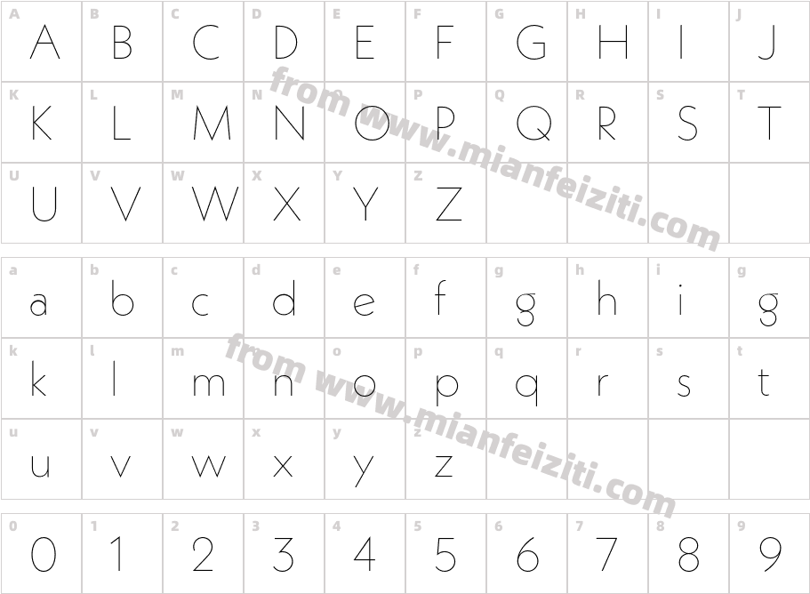 NeueKabel Thin字体字体映射图