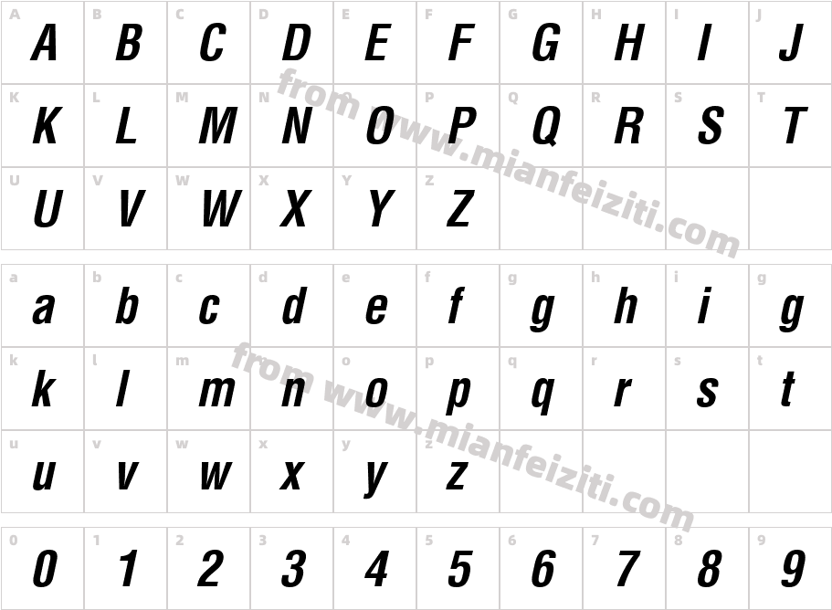Helvetica Condensed Bold Oblique字体字体映射图