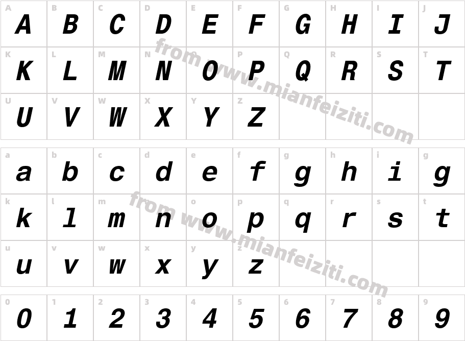 Helvetica Monospaced Pro Bold Italic字体字体映射图