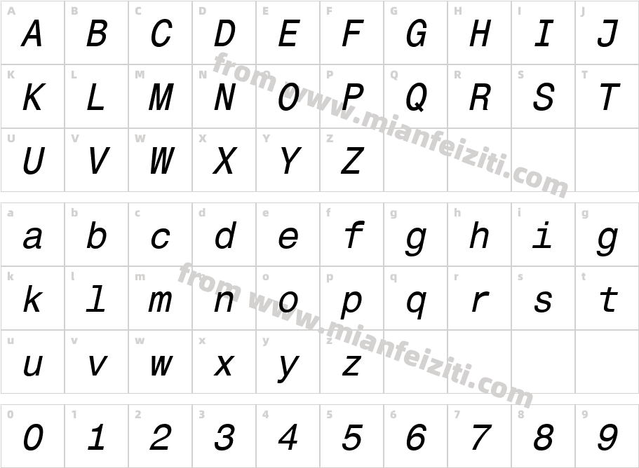 Helvetica Monospaced Pro Italic字体字体映射图