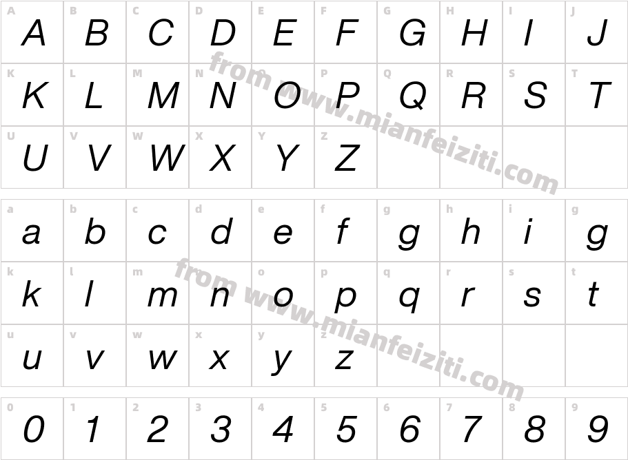 HelveticaNowDisplay RegIta字体字体映射图