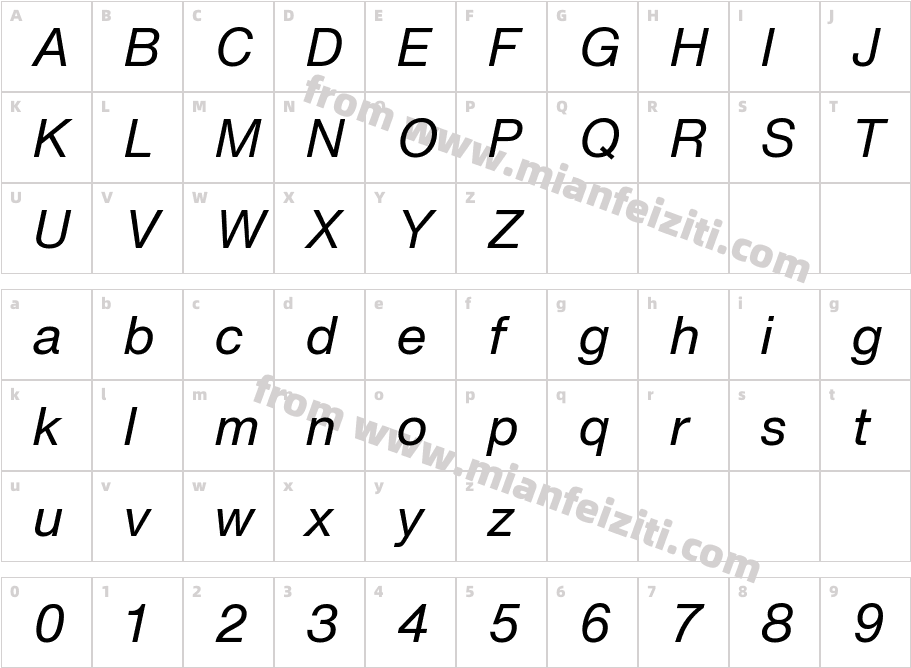 HelveticaNowText RegIta字体字体映射图
