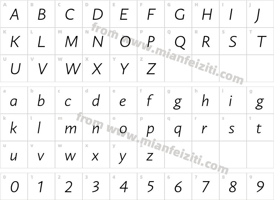 Guyot Sans ExtraLight Italic字体字体映射图