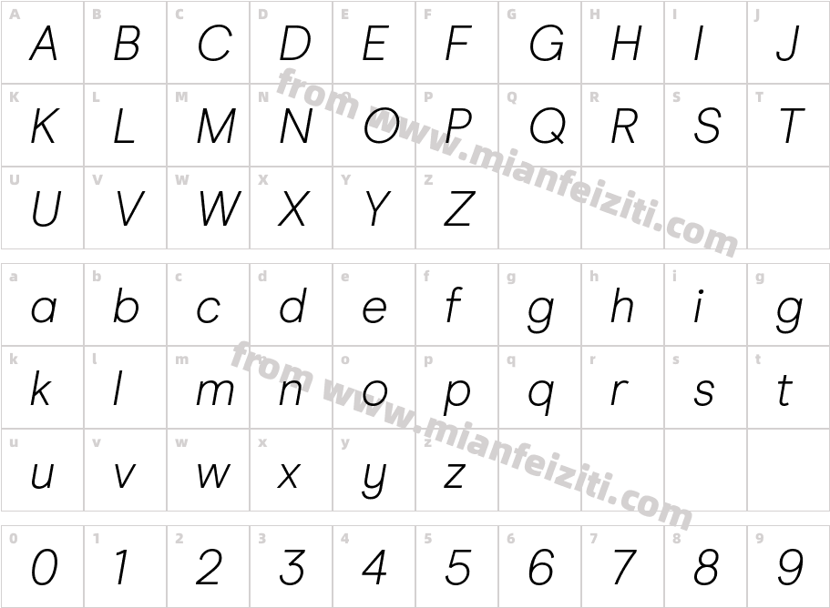 Modern Era Light Italic字体字体映射图