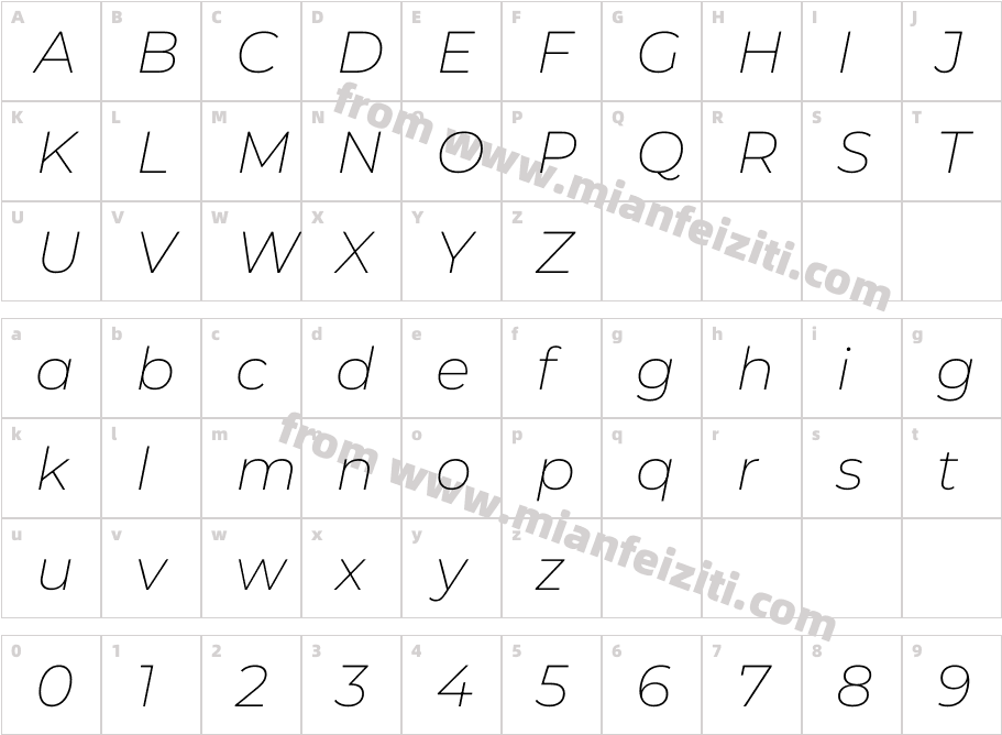 Montserrat ExtraLight Italic字体字体映射图