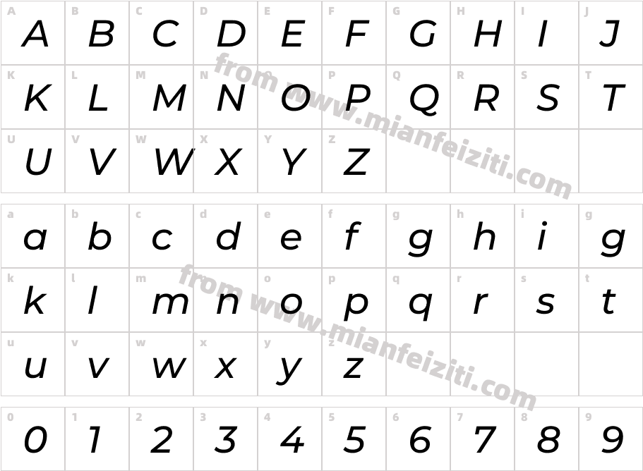 Montserrat Medium Italic字体字体映射图