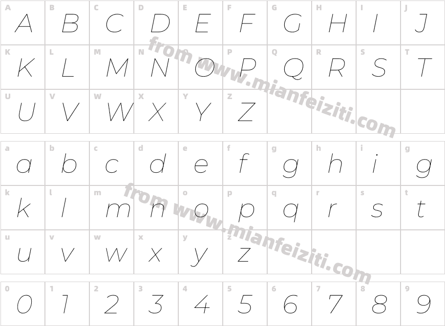 Montserrat Thin Italic VF字体字体映射图